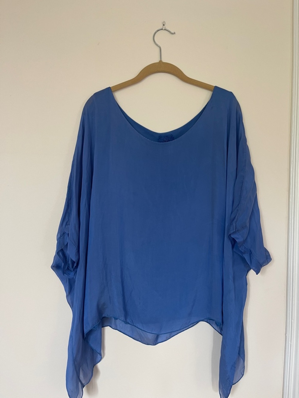 Blue Womens Draped Chiffon Top